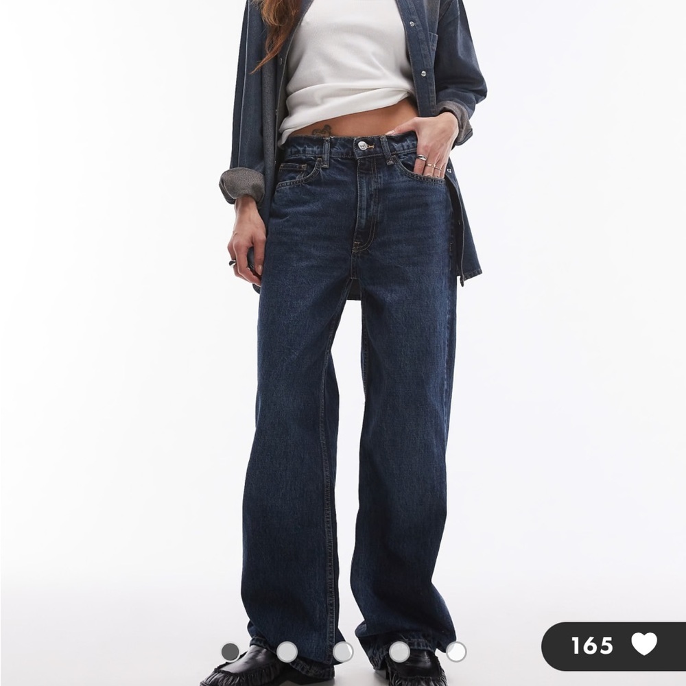 Mango high waist straight leg jean in medium/dark blue wash